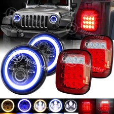 Faróis de LED + luzes de freio traseiras combo halo azul 7" combo para Jeep Wrangler TJ 96-06 comprar usado  Enviando para Brazil