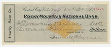 Cheque bancário nacional RN-X7 Rocky Mountain, Hawley Merch Co. Central City, CO 1899 comprar usado  Enviando para Brazil