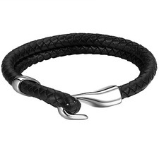 Mens Multilayer Leather Cord Nautical Fishing Hook Cuff Stainless Steel Bracelet comprar usado  Enviando para Brazil