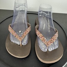 Usado, Sandália Tanga Havaianas Top Strass Flip Flop Marrom Bronze Bling Tamanho 7 8 EUA comprar usado  Enviando para Brazil