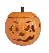 Lanterna de cerâmica Jack O laranja iluminada envidraçada esculpida face haste tampa piscando comprar usado  Enviando para Brazil