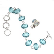 Pulseiras e anéis femininos unissex de pedra preciosa de quartzo azul suíço 7-8"" comprar usado  Enviando para Brazil