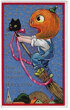 Colher Barton cartão postal de Halloween JOL vassoura de equitação ouro estrelas fundo azul comprar usado  Enviando para Brazil