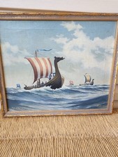 Pintura a óleo vintage original Viking Ships comprar usado  Enviando para Brazil