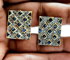 Abotoaduras feitas à mão de diamante diamante natural prata esterlina 925 abotoadura de safira comprar usado  Enviando para Brazil