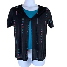 Blusa Vintage Camadas Top Grande Manga Curta Botão Único Frente Stephanie Park comprar usado  Enviando para Brazil