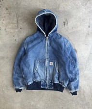 Jaqueta Carhartt masculina vintage grande azul denim cobertor asteca forrado com capuz anos 90 JB848, usado comprar usado  Enviando para Brazil