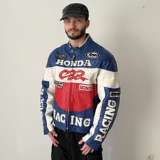 Usado, Jaqueta de couro desbotada vintage Honda CBR Racing Moto azul tamanho 3XL comprar usado  Enviando para Brazil