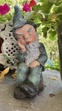 Antigo 14” Gnomo Adormecido-Pesado-Concreto Cimento Jardim Doce Elfo-Velho-Estátua-Pintado comprar usado  Enviando para Brazil