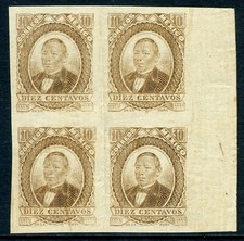 México 1879 Juarez 10¢ bloco de papel fino sem distrito de 4 IMPERF MX704 comprar usado  Enviando para Brazil