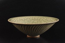 U9082: XF escultura arabesca flor celadon chinesa tigela de chá Tenmoku chawan comprar usado  Enviando para Brazil