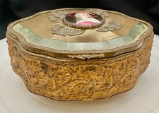 CAIXA DE JOIAS FRANCESA ANTIGA ORMULU BRONZE 6" VIDRO CHANFRADO PINTURA EM MINIATURA c1880 g comprar usado  Enviando para Brazil