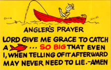 Cartão postal vintage Angler’s Prayer desenho animado peixe grande e barco, usado comprar usado  Enviando para Brazil