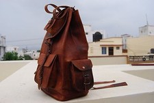 Mochila De Cuero Genuino Vintage Para Laptop Marrón Hecha A Mano, usado comprar usado  Enviando para Brazil