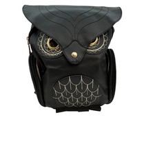 Bolsa Mochila Feminina/Menina Moda Coruja Preta, Bolsos Laterais de Couro Sintético Preto, usado comprar usado  Enviando para Brazil