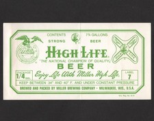 Etiqueta de barril de cerveja High Life, não IRTP, Miller, Milwaukee, WI, 1950s comprar usado  Enviando para Brazil
