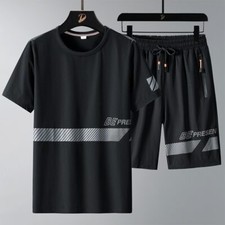 Usado, Conjunto de camiseta masculina terno shorts manga curta preta camisetas moda verão comprar usado  Enviando para Brazil