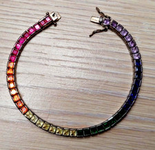 Usado, Prata Esterlina 925 Vintage Arco-íris Multicolorido Quadrado Pulseira De Tênis De Zircônia Cúbica comprar usado  Enviando para Brazil