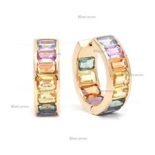 Conjunto de brincos ombre de argolas octógono multi safira canal interno externo ouro 14k, usado comprar usado  Enviando para Brazil