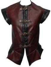 Jerkin de couro italiano em vermelho e preto - Colete medieval jaqueta grande, couro genuíno comprar usado  Enviando para Brazil