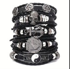 5 peças pulseira punk estilo hip hop caveira e tai chi couro sintético Yin Yang comprar usado  Enviando para Brazil