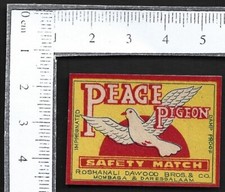 Etiqueta de caixa de fósforos vintage PEACE PIGEON por Dawood Bros, Mombaça & Daresalaam comprar usado  Enviando para Brazil