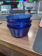 Tigelas de vidro vintage 3 cores azul cobalto aro com nervuras Mediterranee 4” Primo, usado comprar usado  Enviando para Brazil