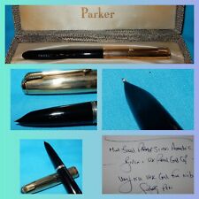 ESTADO PERFEITO PARKER 51 CANETA-TINTEIRO PRETA 12K RG TAMPA FAB OURO 14K LISA FINA NOVA NA CAIXA comprar usado  Enviando para Brazil