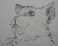 Esboço de desenho a lápis expressivo pequeno original de um retrato de rosto de gato comprar usado  Enviando para Brazil