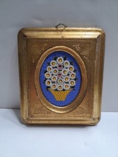 CESTA DE FLORES DE MOSAICO DE VIDRO AZUL CLARO MOLDURA DOURADA FEITA NA ITÁLIA PLACA DE PAREDE, usado comprar usado  Enviando para Brazil