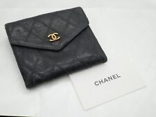 Auténtica Cartera Cartera Compacta Chanel Bicolor Marca Coco Cuero Negro #6039P, usado segunda mano  Embacar hacia Argentina