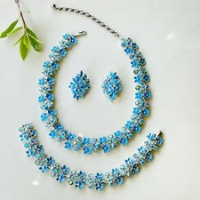 Conjunto de brincos vintage Kramer azul esmalte flor AB colar de strass pulseira, usado comprar usado  Enviando para Brazil