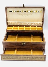 Antigo Mele 3 Camadas Gaveta Deslizante Caixa de Joias Aberta Automática Marrom/Dourado Pergaminho EUA comprar usado  Enviando para Brazil