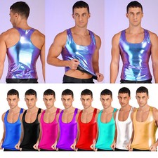 Camisola regata masculina brilhante metálica sem mangas corrida traseira slim fit comprar usado  Enviando para Brazil
