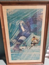 Litografia vintage assinada por artista jogadores de hóquei equipe caverna decoração de parede arte impressão comprar usado  Enviando para Brazil