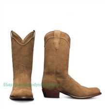 Botas masculinas de couro camurça biqueira redonda salto bloco casual Chelsea sapatos baixos comprar usado  Enviando para Brazil