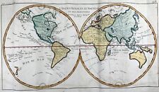 1780 Bonne, mapa do mundo hemisfério duplo, colorido à mão comprar usado  Enviando para Brazil