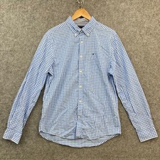 Camisa masculina Tommy Hilfiger média azul branca xadrez manga longa botão fino 11312, usado comprar usado  Enviando para Brazil