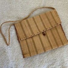Bolsa de ombro de palha tecida marrom bronzeado listrada botão quadrado praia hippie comprar usado  Enviando para Brazil