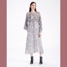 IRO Elea Button Front Midi Dress White Sz 36 US 4 Ruffled Boho Printed $470, usado comprar usado  Enviando para Brazil