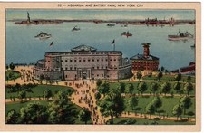 Cartão postal antigo, aquário e parque de baterias, Nova York, NY, não usado, linho comprar usado  Enviando para Brazil