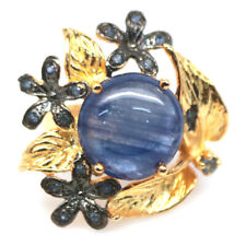 Prata esterlina 925 folheada a ouro 18K 13 mm. Anel de safira azul tamanho 7,25 comprar usado  Enviando para Brazil