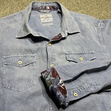 Tommy Bahama Jeans Island Crafted lniana koszula męska guzik M dżins niebieski mankiet z klapką na sprzedaż  Wysyłka do Poland
