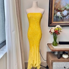 Vestido de noite vintage Scala amarelo com miçangas sem alças – serve como XS (Veja a medida comprar usado Vestido de noite vintage Scala amarelo com miçangas sem alças – serve como XS (Veja a medida comprar usado  Enviando para Brazil