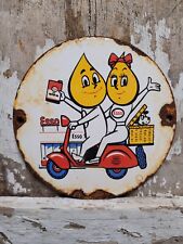Placa de porcelana vintage ESSO MOTOR ÓLEO SCOOTER DESENHO ANIMADO MOTOCICLETA 6" PLACA BOMBA comprar usado  Enviando para Brazil
