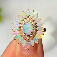 Anel feminino coquetel opala fogo simulado oval 3 quilates acabamento ouro amarelo prata 925 comprar usado  Enviando para Brazil