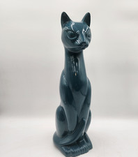 Usado, Estátua de gato azul-petróleo vintage 20 pol. suporte para escova de banheiro/vaso de plantadeira comprar usado  Enviando para Brazil