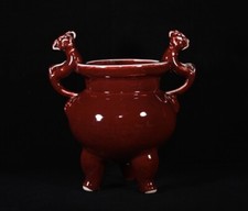 Fogão de orelha dupla vitrificado vermelho sacrificial feito no ano Ming Yongle 8,4" comprar usado  Enviando para Brazil