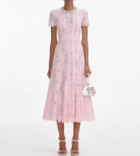 NOVO Vestido Midi Auto-Retrato Rosa Renda Decote Redondo Manga Curta Linha A comprar usado  Enviando para Brazil
