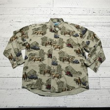 Camisa masculina Sandy River grande ocidental cavalo celeiro caminhão estampa botão para cima novidade comprar usado  Enviando para Brazil